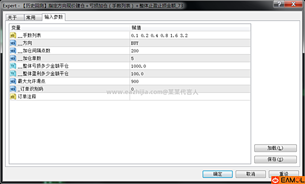 指定方向现价建仓+亏损加仓(手数列表)+整体止盈止损金额